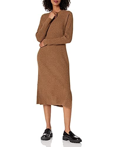 The Drop Women's Renata Rib Slounge Midi Dress, Mocha, XS
