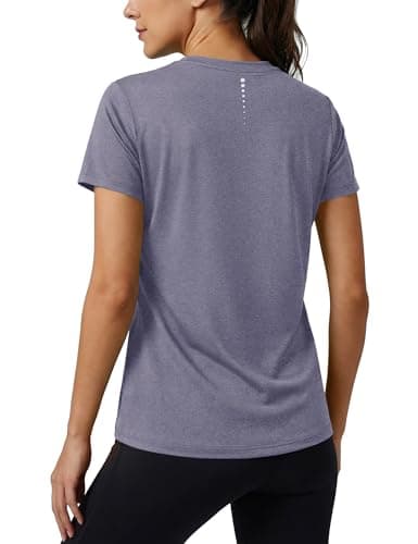 MAGCOMSEN Short Sleeve Workout Tops for Women Athletic Moisture Wicking Shirts Quick Dry Crewneck Running Gym Purple Tee M