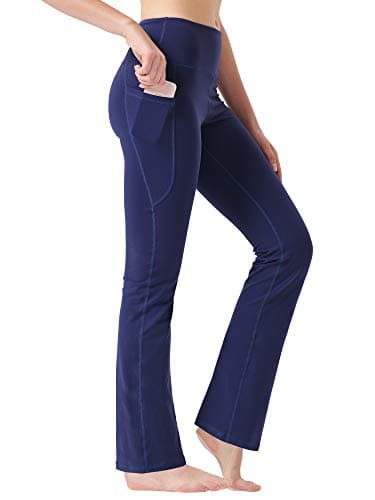 Zeronic Women's High Waist Bootcut Yoga Pants with Pockets Tummy Control Workout Running Pants Long Bootleg Flare Pants(Medieval Blue,Large)
