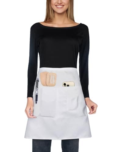 Xeoxarel Half Waist Apron with 4 Pockets, Server Apron for Women/Man White