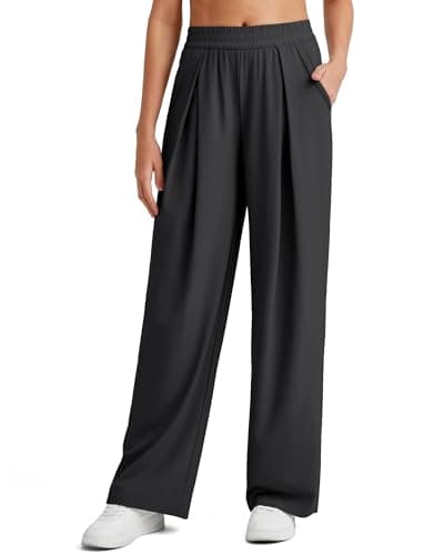 G4Free Wide Leg Pants Women Lightweight Summer Pants with Pockets Wide Leg Elastic Work Pants Woman Pull On(Black,XL,27")