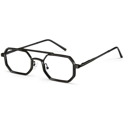 Dollger Narrow Geometric Sunglasses for Men, Small Octagon Square Metal Frame Shades, Y2K hexagon Punk Steampunk Fashion Sunglasses with UV Protection Black