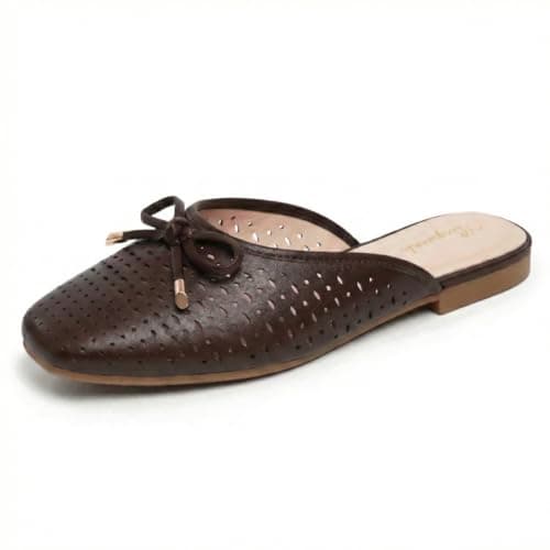 hingswink Brown Mules for Women Slip On Flats Office Business Casual Shoes Closed Toe Shoes for Women Dressy Comfortable, SummerCoffee7