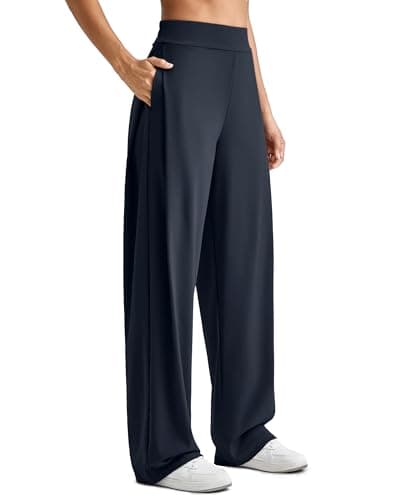 G4Free Trouser Style Yoga Pants for Women High Waisted Casual Trousers Pants Outfits for Work Dress Workout Lounge (Dark Navy,M,Regular)