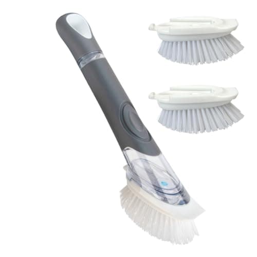 CELOX Dish Brush with Soap Dispenser, 1 Dish Wand + 3 Brush Heads