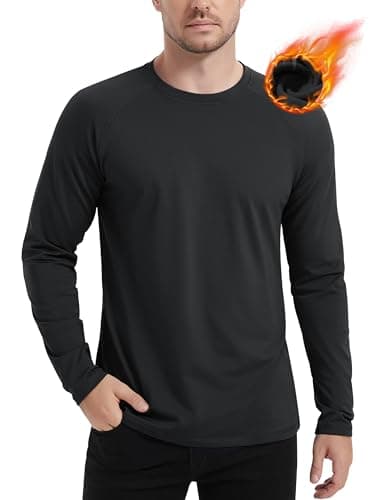 MAGCOMSEN Black Thermal Long Sleeve Men Fleece Winter Base Layer Undershirts Dry Fit Gym Shirts Black S