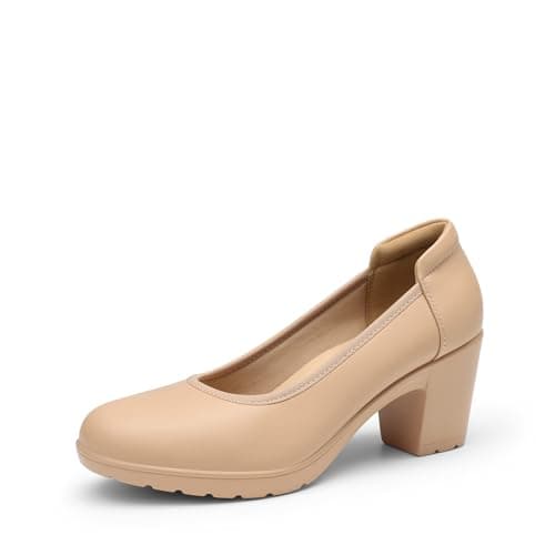 DREAM PAIRS Women's Chunky Closed Toe Low Block Heels Work Pumps Comfortable Round Toe Dress Wedding Shoes Nereida,Size 6,Nude,SDPU2230W
