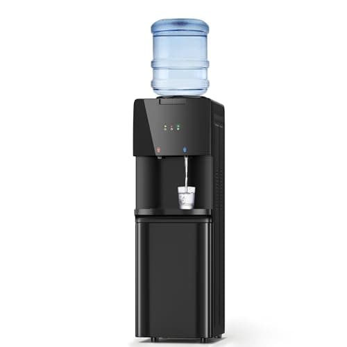 Manastin Water Dispenser with Hot & Cold Water, Top Loading Water Cooler for 3 or 5 Gallon Bottles with Child Safety Lock, Ideal for Kitchens, Offices,Matte Black