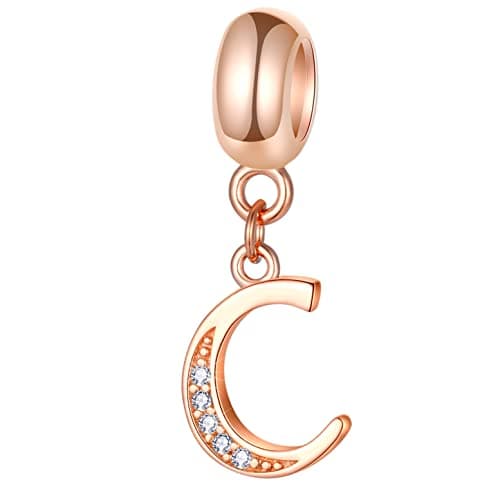GLOWDAS Rose Gold Letter C Initial Charms, fits Pandora Alphabet Bracelet