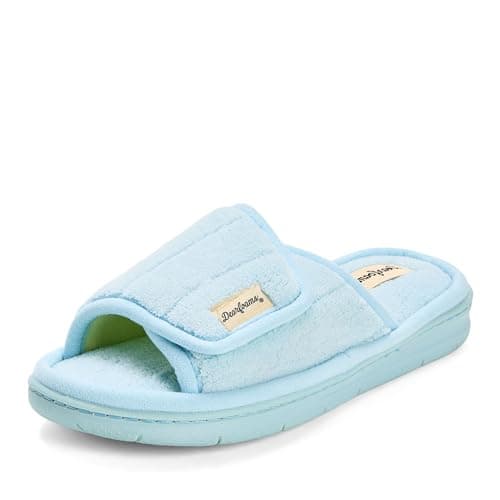 Dearfoams Women'sMickey Terry Adjustable Slide, BLUE WASH, M