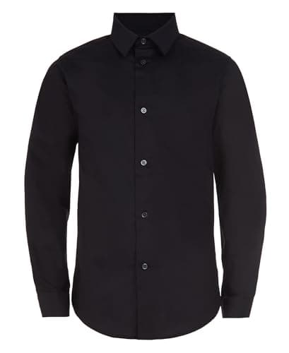 Calvin Klein Boys' Long Sleeve Slim Fit Dress Shirt, Button-Down Style with Buttoned Cuffs & Shirttail Hem, Black, 18