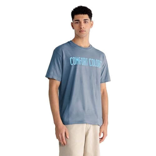 Comfort Colors Adult Heavyweight Short Sleeve Tee, Style G1717/G1745, Multipack, Blue Jean - Fiji Blue Logo Center (Print, 1-Pack), XX-Large