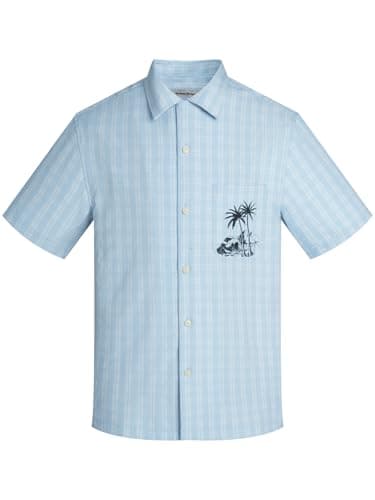 Havana Breeze Mens Hawaiian Shirt Short Sleeve Plaid Beach Shirts Casual Relaxed-Fit Print Camp Shirts Light Blue M