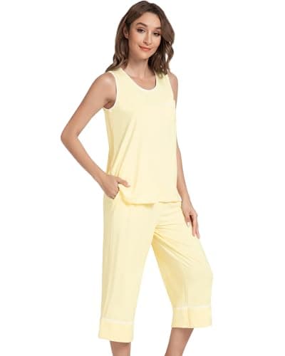 NACHILA Bamboo Viscose Cooling Pajamas for Women, Pocket Tank & Capri Pants
