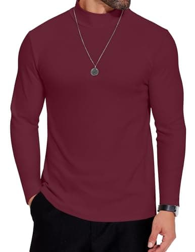 COOFANDY Mens Turtle Neck Sweater Long Sleeve Shirts Basic Tops Mock T-Shirts Christmas Purple Red