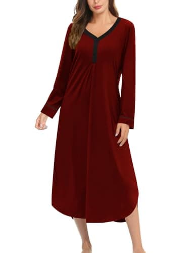 Ekouaer Long Sleeve Nightgowns for Women Button Front Long Night Gowns