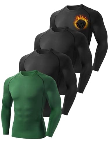 Mexholin 4 Pack Thermal Shirts for Men Long Sleeve Compression Shirts Sim Fit Thermal Underwear Tops for Cold Weather Black/Black/Black/Dark Green S