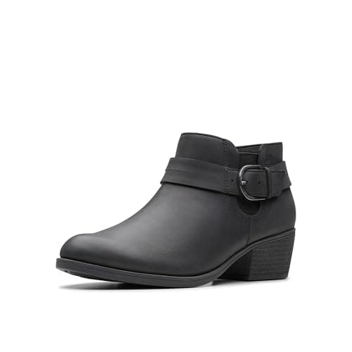Clarks Collection Women's Charlten Rae Ankle Boot, Black Oily Leather, 7.5 Medium US
