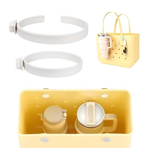 Cup Holder for Bogg Bag – 2-Pack White Tumbler Holder for Stanley 30/40oz，Adjustable Bogg Bag Accessories Insert，Drink Holders Compatible with Simply Southern & Beach Tote Bags