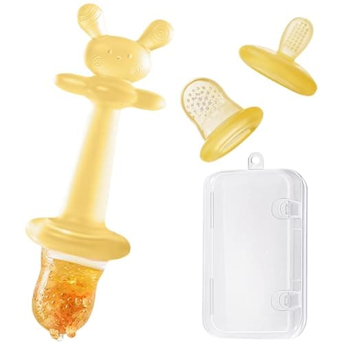 Anboor 4 in 1 Baby Teething Toys, Silicone Bunny Teethers with Fruit Food Feeder (3 Sizes) for Babie, Baby Chew Toys Teething Relief, for Newborn Soon-to-be Mothers