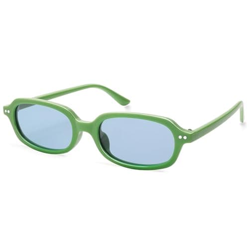 Appassal Retro Rectangle Sunglasses for Women Men AP3729,Green/Light Blue