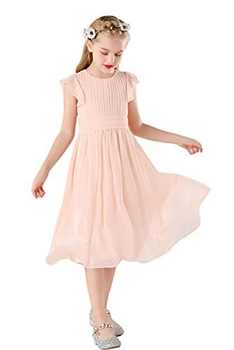 Flower Girl Dress for Wedding, Ruffle Chiffon Junior Bridesmaid Dresses