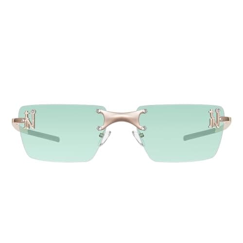 TIJN Rimless Rectangle Y2K Sunglasses for Women Men, Retro Metal Frameless Tinted Lens Glasses, Trendy UV400 Sun Glasses
