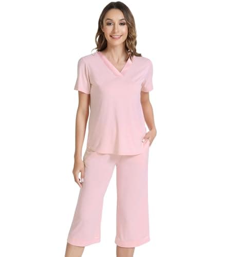 NACHILA Women's Bamboo Viscose Pajamas Sets Cooling Capri Short Sleeve Pjs