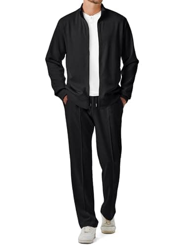 JMIERR Mens Tracksuit 2 Piece Casual Loungewear Jogging Suits, Black, L