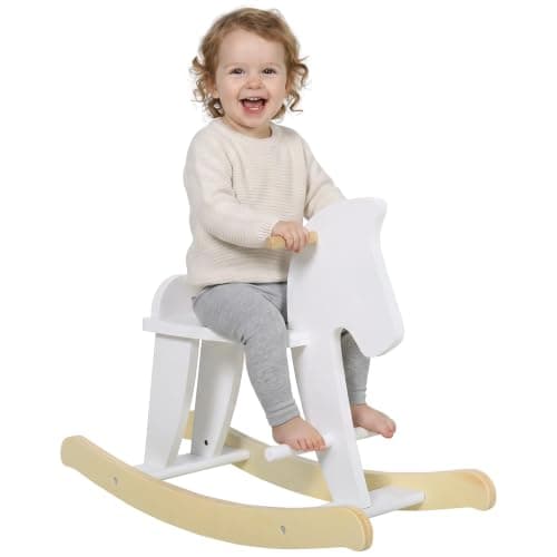 Qaba Wooden Rocking Horse Toddler Ride-on Toys for Kids 1-3 Years White
