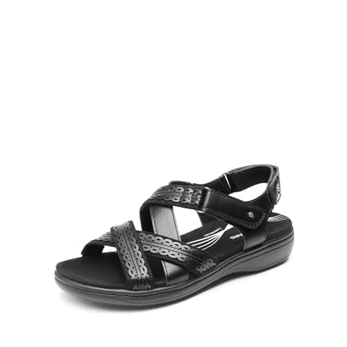 DREAM PAIRS Women's Arch Support Sandals Comfortable Open Toe Dress Flats Walking Sandals For Summer,Size 6.5,All Black,DWUMFS2516