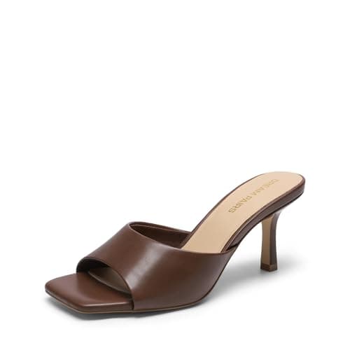 DREAM PAIRS 2026 Women's Kitten Heels Sandals – Square Toe Slip On Low Heels, Heeled Mules Footwear for Everyday, Dressy & Casual Occasions,Size 6.5,Brown,SDHS25004W