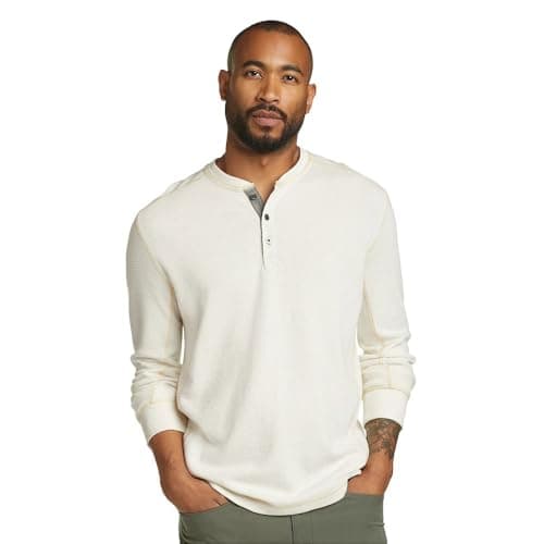 Eddie Bauer Men's Eddie's Favorite Classic Fit Long Sleeve Thermal Henley Shirt, Undyed, Medium