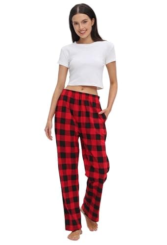 SAMGU Womens Cotton Pajama Pants Soft Plaid Lounge Pants Elastic Waist Sleep Pj Bottoms with Pockets