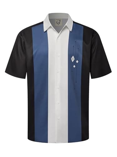 Hardaddy Men's Vintage Bowling Shirt Short Sleeve Button Down Hawaiian Summer Beach Printed Casual Shirts Blue Black 3XL