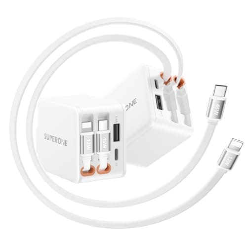 SUPERONE 84W Retractable Wall Charger with Dual Cables,4-Port USB C Charger Block,Retractable iPhone Charger Fast Charging with USB C & Apple Cable for MacBook,iPad,iPhone 17/16/15/14/13,Galaxy,Pixel