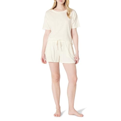 Amazon Essentials Women's Soft Cotton Blend Short Sleeve T-Shirt and Short Sleepwear Set, Ivory, XX-Large