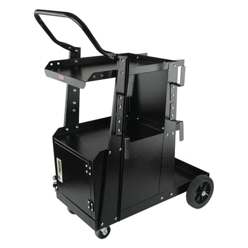 VEVOR 2-Tier Welding Cart, Welder Cart Heavy Duty with Anti-Theft Lockable Cabinet, 360° Swivel Wheels, Tank Storage Safety Chains for TIG, ARC, Plasma Cutter - 265LBS Static Weight Capacity