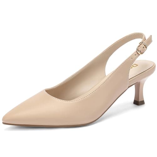 DOBOLIN Womens Pointed Toe Slingback Kitten Heels Closed Toe Low Heel Pumps Comfortable Casual Dress Shoes Bridal Wedding Office Party, Nude Pu Size 7.5