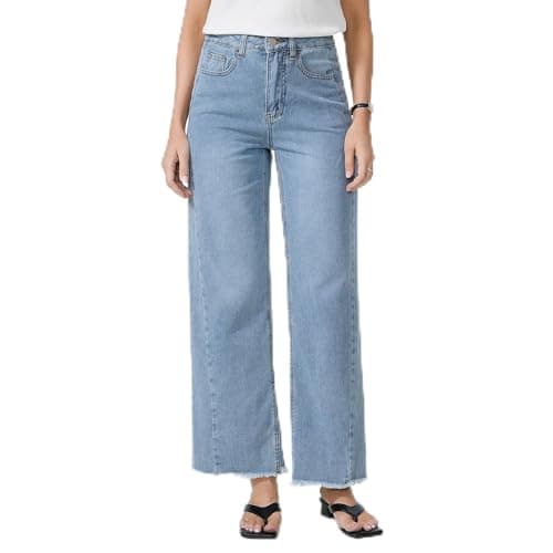 MARIASHA Wide Leg Jeans for Women Baggy Denim Pants Loose Fit Light Blue
