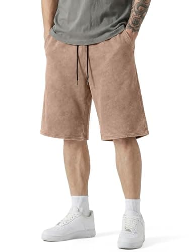 JMIERR Big and Tall 2026 Mens Sweat Shorts Vintage Acid Washed Cotton Comfy Loose Fit Elastic Waist Drawstring Oversize Summer Casual Beach Baggy Shorts, Light French Beige, 3X-Large
