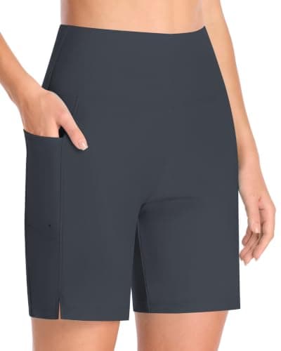 Runhit 7 Inch Swim Shorts Women Womens Board Shorts High Waisted Tummy Control Swimsuits Bottoms with Liner Pockets Beach Bathing Swimming Quick Dry UPF 50+ Dark Gray Grey 3XL