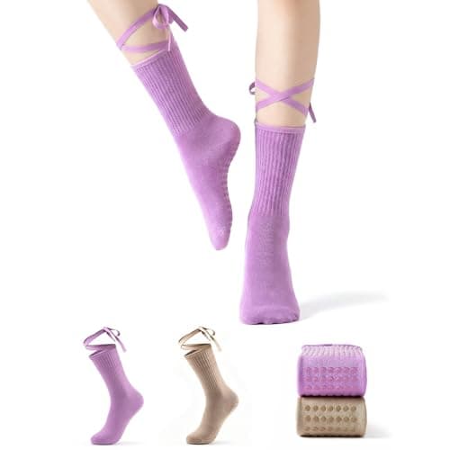 WARMVIN Non Slip Pilates Grip Socks for Women Yoga Barre Knitted Cotton