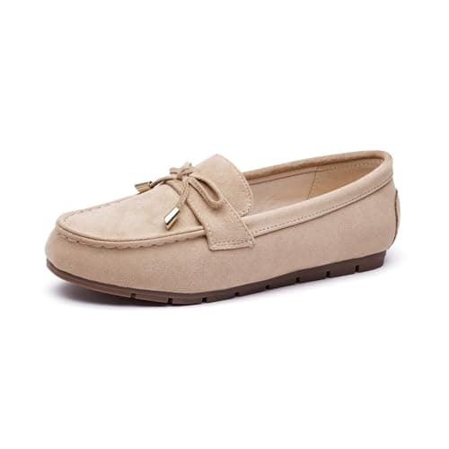 Vespiero Loafers for Women Slip On Flats Comfortable Business Dressy Casual Non Slip Work Walking Office Loafers Shoes Suede Beige A02 Size 9