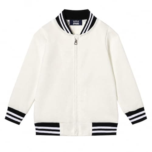 LittleSpring Fall Jackets for Girls Quick-Dry Casual Bomber Jacket White Size 6