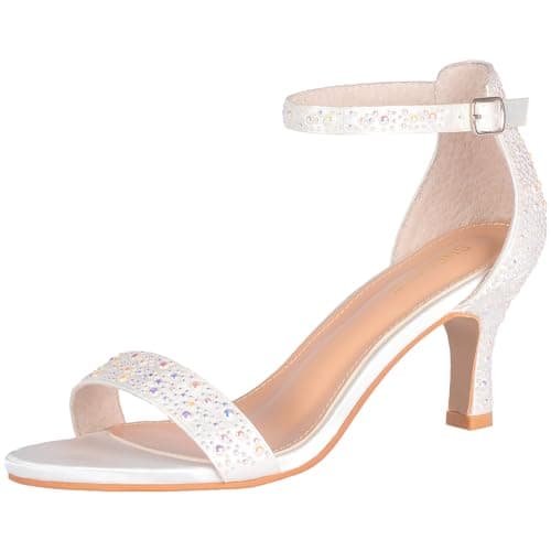 SheSole Women's Pearl Kitten Heels Sandals Open Toe Satin Bridal Wedding Shoes for Bride White US 6