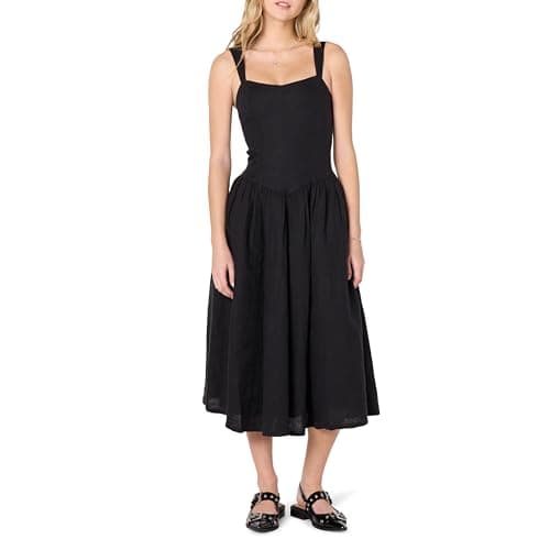 The Drop Women’s Balu Feminine Shaped Waist Midi Dress, Black, S