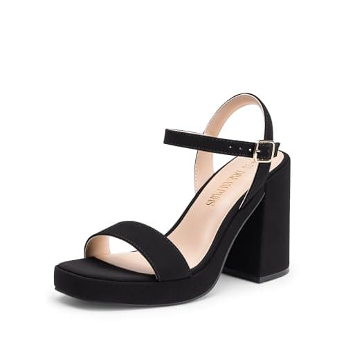 DREAM PAIRS Heels for Women Block Chunky Platform High Heels Open Toe GISELLE Fashion Wedding Party Evening Prom Dance Ankle Strap Dress Pump Sandals Shoes,Size 6,Black-Nubuck