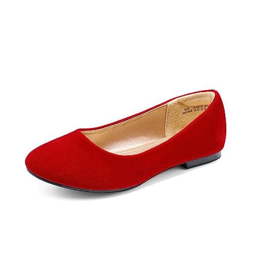 DREAM PAIRS Girls Dress Shoes Slip on Ballerina Flats for Wedding/Party,Size 12 Little Kid,Red/Suede,MUY