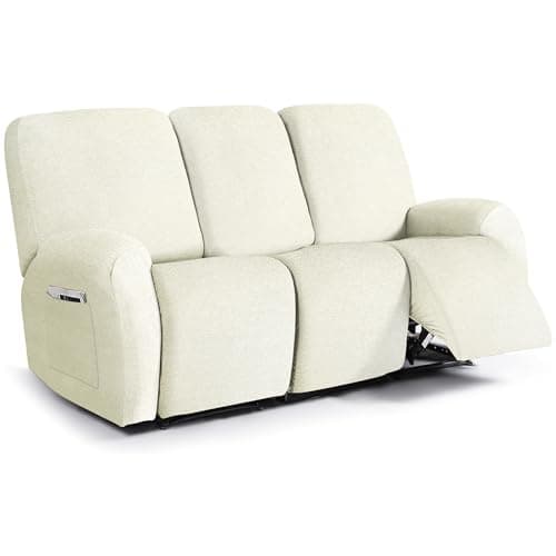 maycelon Recliner Chair Covers 8 Piece Stretch Couch Covers Slipcovers Furniture Protector with Stripe Jacquard Washable for Pets (Beige)